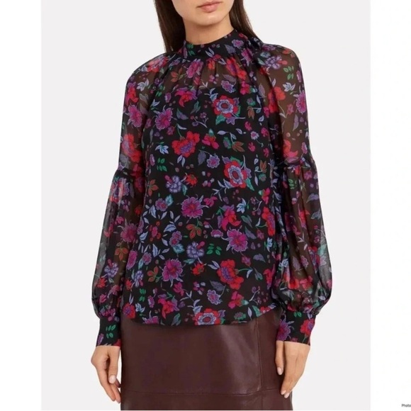 Veronica Beard Cicely Silk Floral Blouse Sheer Balloon Sleeve Size 8 - Picture 3 of 13